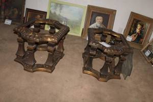 lot 236 image: Lot of (2) Glass Top Ornate Wood End Tables