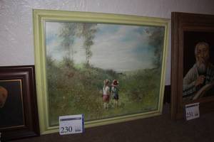 lot 230 image: Children Going Fishing by A. Sehring Wood Framed Painting