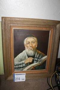 lot 231 image: Jewish Man with Book Wood Framed Painting