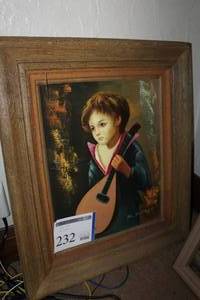 lot 232 image: Boy with Guitar by M. Tanner Wood Framed Painting