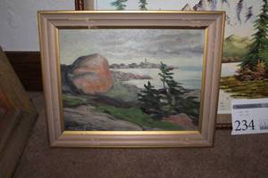 lot 233 image: Lighthouse by M. Bond Wood Framed Painting