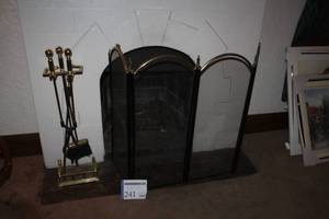 lot 241 image: Fireplace Accessories - Screen, Poker Set with PokerBrushTongs