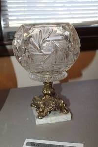 lot 60 image: Crystal Glass Table Vase with Ornate Metal Stem