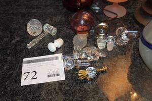 lot 72 image: Lot of (11) Crystal Glass Dcor - Decanter Toppers, Egg, Hammer