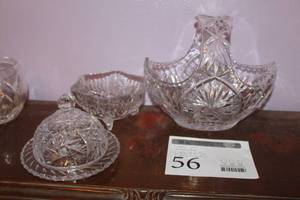 lot 56 image: Lot of (3) Crystal Glass Serving Bowls and One Lid