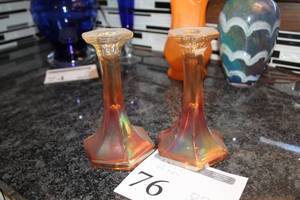 lot 76 image: Lot of (2) Brown Glass Candleholders