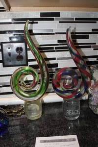 lot 81 image: Lot of (2) Peace and Prosperity Crystal Glass Table Dcor