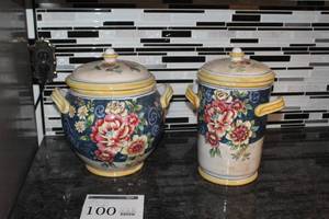 lot 100 image: Lot of (2) Floral Dcor Ceramic Cookie Jar with Lid