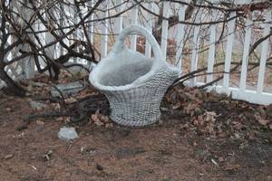 lot 277 image: Lot of (2) Concrete Wicker Basket Yard Dcor