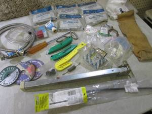 Box Full of Assorted Hardware, Hose...