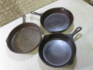 3 Cast Iron Frying Pans  C-4...