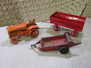 Cast Iron Tractor and 2 Trailers  F...