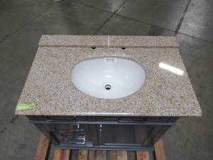 lot 306 image: Home Decorators Collection Sonoma 36 in. W x 22 in. D Bath Vanity in Dark Charcoal with Natural Marble Vanity Top 8105100270