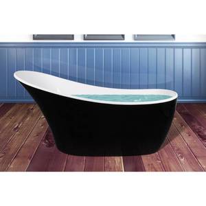 lot 147 image: AKDY 5.3 ft. Acrylic Reversible Drain Oval Slipper Flatbottom Non-Whirlpool Freestanding Bathtub in Black - Minor scratches and lip on one side needs repair (loose and small crack).