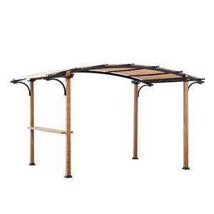 lot 404 image: Sunjoy Alamo 10 ft. x 7.5 ft. Steel Arched Pergola with Natural Wood Looking and Tan Shade. 169391