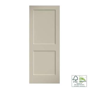 lot 607 image: Eightdoors 28 in. x 80 in. x 1-38 in. Shaker White Primed 2-Panel Solid Core Wood Interior Slab Door, 70288014802835SH - Slight Scratches, Corner Dings