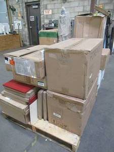 lot 132 image: WHOLESALE MIXED PALLET OF MISCELLANEOUS DRAWER, SHELVING KITS, BUILDING MATERIALS AND MORE