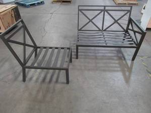 lot 141 image: Aluminum Powder Coated Patio Chair and Love Seat - Missing Other Pieces from Set.