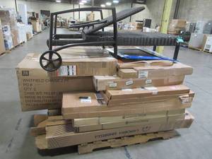 lot 402 image: WHOLESALE MIXED PALLET OF MISCELLANEOUS FURNITURE, BUILDING MATERIALS AND MORE