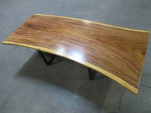 lot 10 image: Solid Wood Live Edge Walnut Dining Table (104422362) With Metal T Bases (MTBD). Approximate Dimensions are 104 x 42 x 2 14. - LOW $600.00 RESERVE