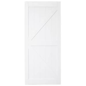 lot 602 image: TRUporte 36 in. x 84 in. Bright White MDF K Frame Interior Barn Door Slab Only, NL52-W9-BW1-36. - Slight Edge Damage