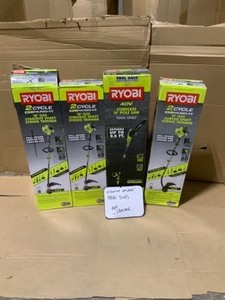 ASSORTED RYOBI TOOLS 1817 STRAIGHTCURVED SHAFT STRING TRIMMERS AND 10 POLE SAW. SEE PICS