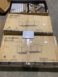 3 FLEXIMOUNTS 4 ft. x 8 ft. Heavy Duty Overhead Garage Adjustable Ceiling Storage Rack in Black Open box See pics