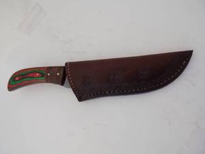 Damascus Steel Fixed Blade Knife With Leather Sheath