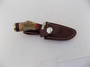 Damascus Steel Fixed Blade Knife With Leather Sheath