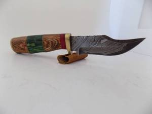 Damascus Steel Fixed Blade Knife With Leather Sheath