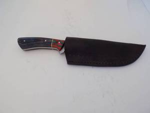 Damascus Steel Fixed Blade Knife With Leather Sheath
