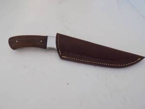 Damascus Steel Fixed Blade Knife With Leather Sheath
