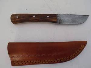 Damascus Steel Fixed Blade Knife With Leather Sheath