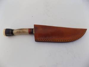 Damascus Steel Fixed Blade Knife With Leather Sheath