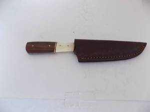 Damascus Steel Fixed Blade Knife With Leather Sheath