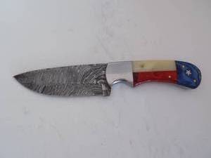 Damascus Steel Fixed Blade Knife With Leather Sheath