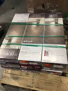 PALLET WITH  9 CASES OF Hand Scraped Strand Woven Brown 38 in. T x 5-18 in. W x 36 in. L Engineered Click Bamboo Flooring by Home Decorators Collection CUSTOMER REUTRNS SEE PICS