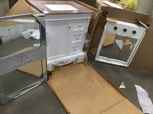 Pallet with Bathroom Furniture  Marble Vanity Top and Cabinet, Medicine Cabinet, Mirror see pictures