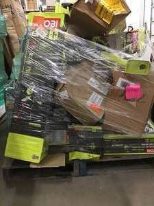 Pallet with assorted Ryobi Lawn tools various models and conditions customer returns see pictures