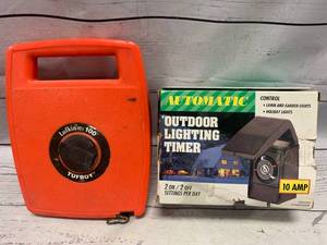 lot 12 image: Lufkin USA 100ft Turfway Tape Measure & Outdoor Timer