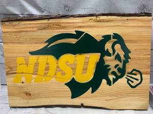 lot 55 image: NDSU Bison Art on Live Edge Wood 14x21