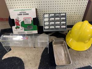 lot 62 image: Lawn Edging, Hardhat & Storage Containers