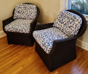 lot 10 image: Pair of Brown Wicker Armchairs