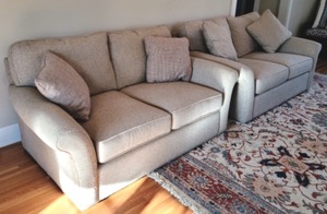lot 5 image: Pair of Light Grey Loveseats- Macys Modern Concepts Collection