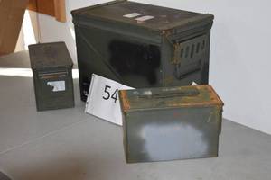 lot 56 image: 3 Ammo Cans EMPTY 1 Large and 2 Small