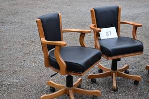 lot 86 image: Oak and Leather rocking height adjustable chairs in good conditio