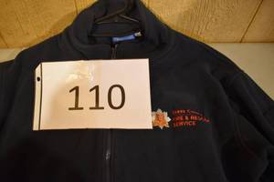 lot 108 image: Esseg county fire Department fire Department light weight Jacket is size Large.