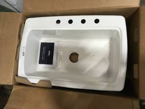 Kohler Cape Dory Drop-In Cast Iron 33 in. 4-Hole Single Bowl Kitchen Sink in White not used