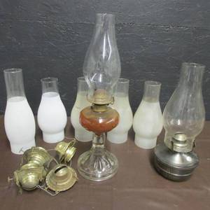 VINTAGE HEAVY GLASS OIL LAMP