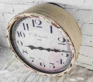 lot 164 image: Weathered French Wall Clock with Hidden Storage